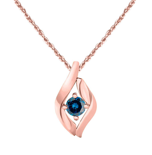 MauliJewels 1/4 Carat Charming Blue Diamond Pendant Necklace 10K Rose / White & Yellow Gold With 18'' Box Chain Mauli Jewels
