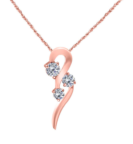MauliJewels 0.35 Carat Three Stone Prong Set Diamond Pendant Necklace For Women In 10K Rose White & Yellow Gold With 18" Box Chain Mauli Jewels