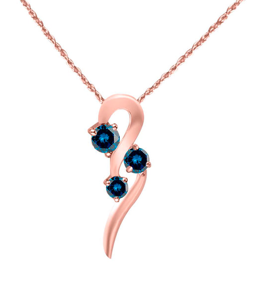 0.35 Carat Unique Design Three Stone Diamond Pendant in 10K White, Rose & Yellow Gold with 18" Chain Mauli Jewels