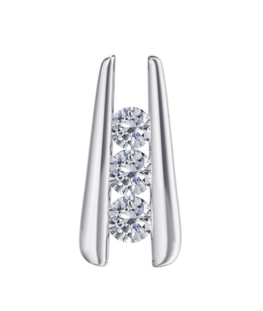 0.25 Ct - 0.50 Ct Diamond Channel Set 3 Stone Pendant Necklace For Women In 14K Rose White & Yellow Gold With 18" Box Chain Mauli Jewels
