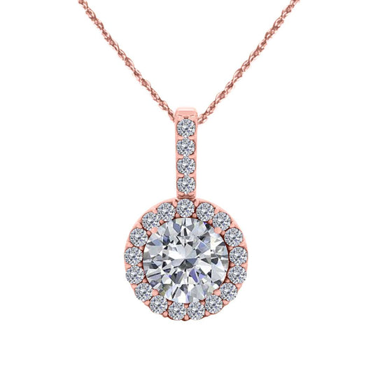 3/8 Carat Natural Diamond Halo Pendant Necklace For Women In 14K Rose White & Yellow Gold With 18" Box Chain Mauli Jewels