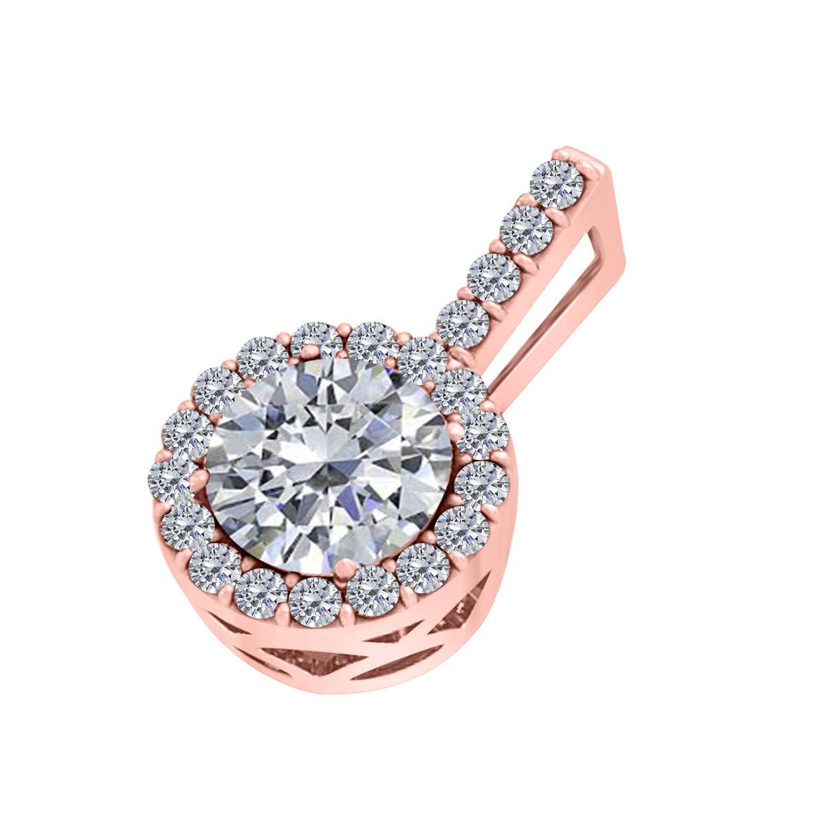 3/8 Carat Natural Diamond Halo Pendant Necklace For Women In 14K Rose White & Yellow Gold With 18" Box Chain Mauli Jewels