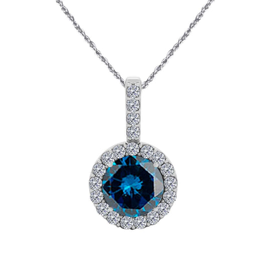 1.15 Carat Halo Blue Diamond Necklace Pendant for Women In 14K Rose White & Yellow Gold With 18" Box Chain Mauli Jewels