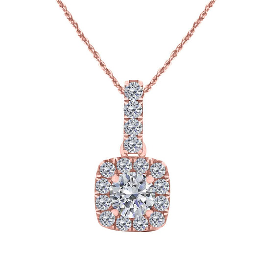 0.75 Carat Halo Natural Diamond Necklace Pendant for Women In 10K Rose White & Yellow Gold With 18" Box Chain Mauli Jewels