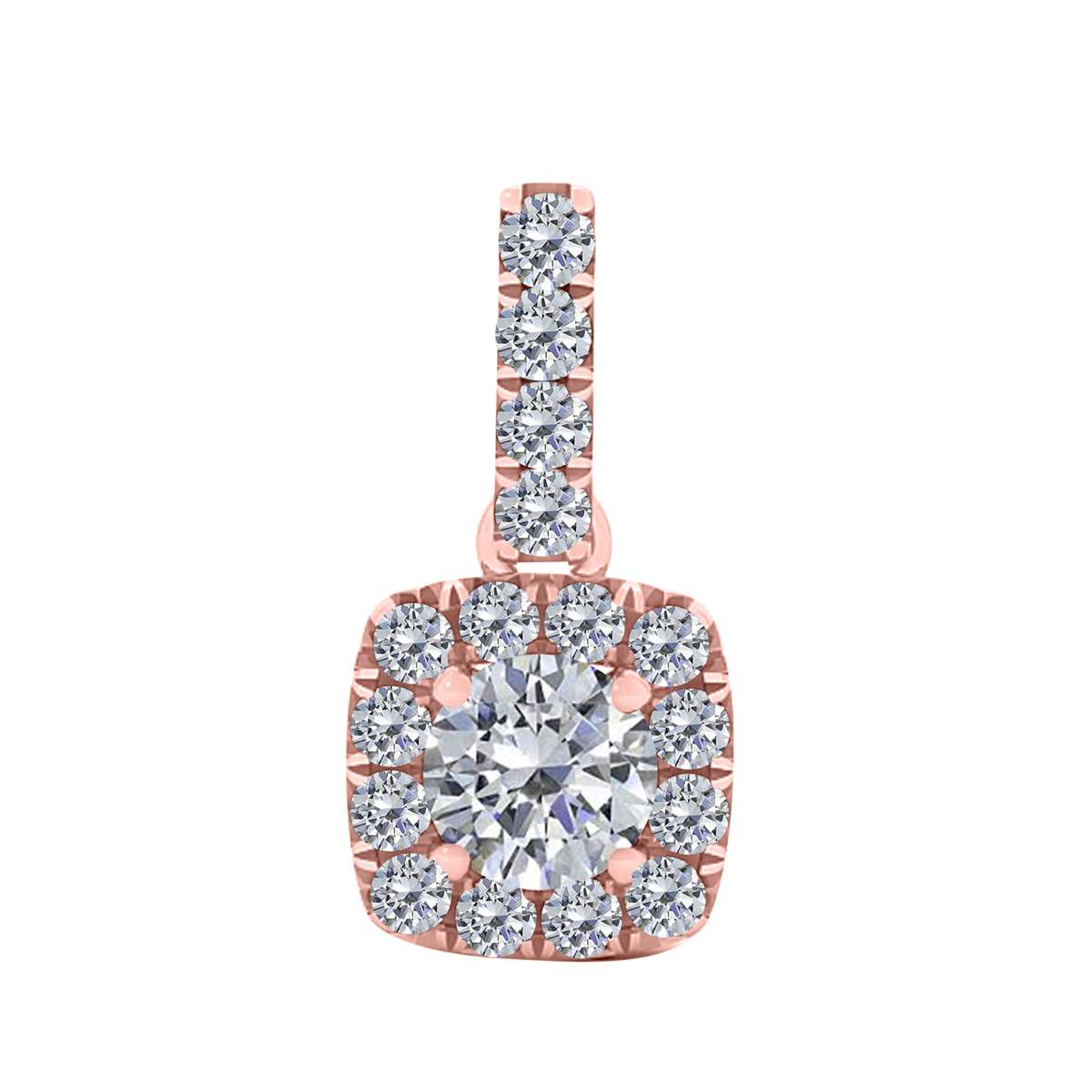 0.75 Carat Halo Natural Diamond Necklace Pendant for Women In 10K Rose White & Yellow Gold With 18" Box Chain Mauli Jewels