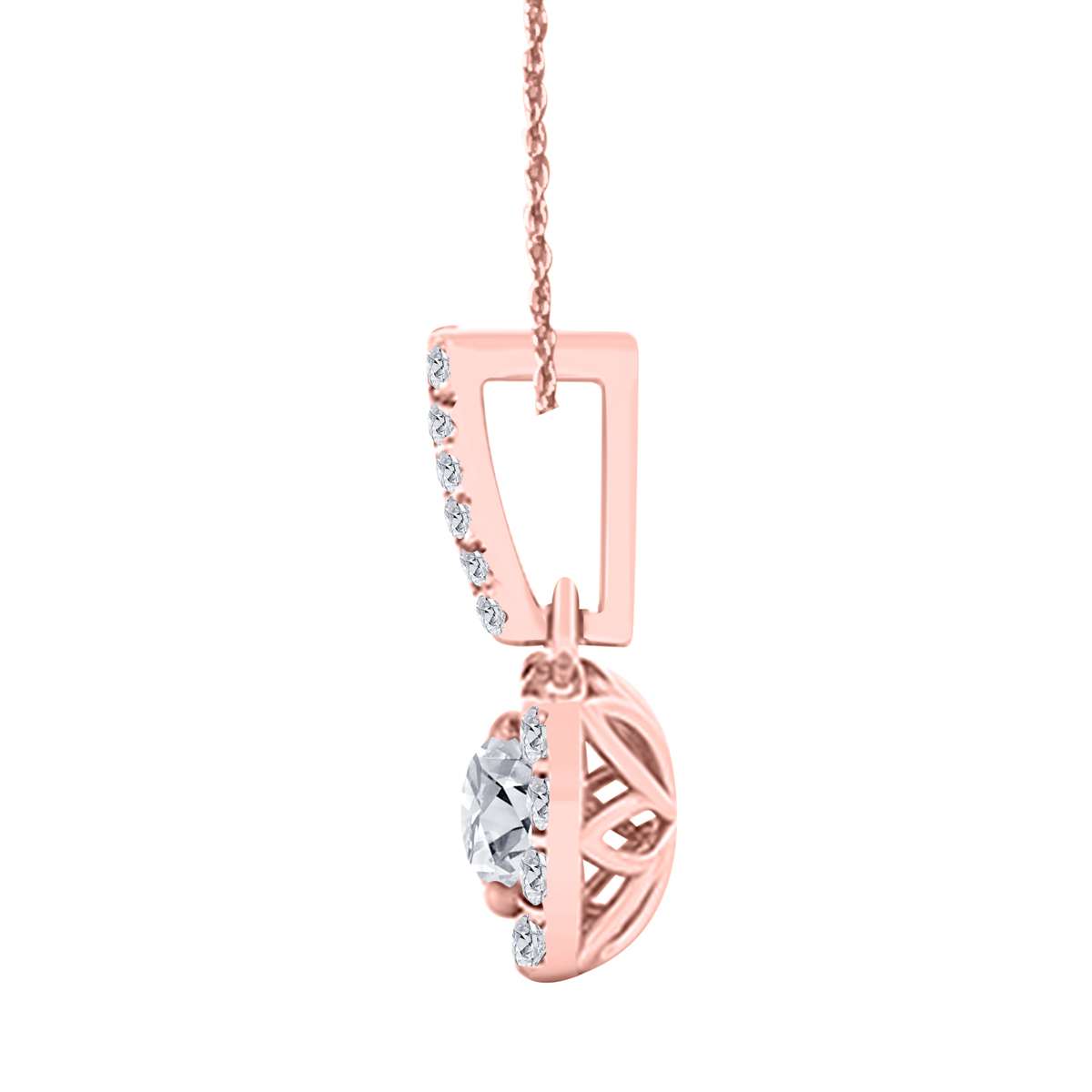 0.75 Carat Halo Natural Diamond Necklace Pendant for Women In 10K Rose White & Yellow Gold With 18" Box Chain Mauli Jewels