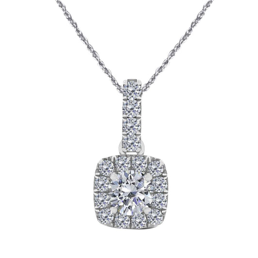 0.75 Carat Halo Natural Diamond Necklace Pendant for Women In 10K Rose White & Yellow Gold With 18" Box Chain Mauli Jewels
