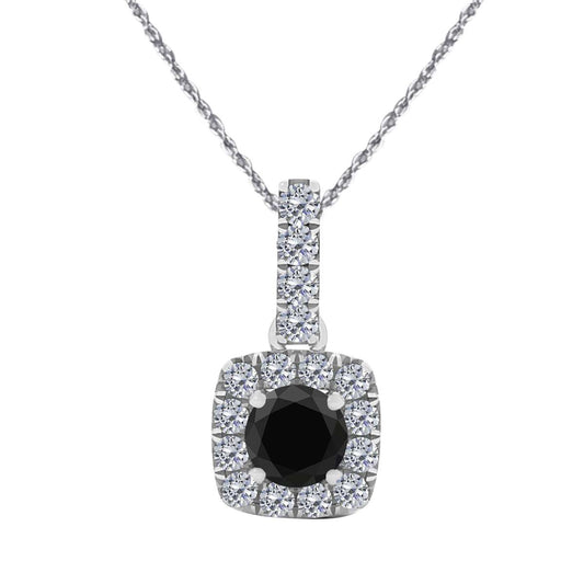 10K Rose White & Yellow Gold 0.75 Carat Halo Black Diamond Pendant Necklace With 18" Box Chain Solid Gold Mauli Jewels