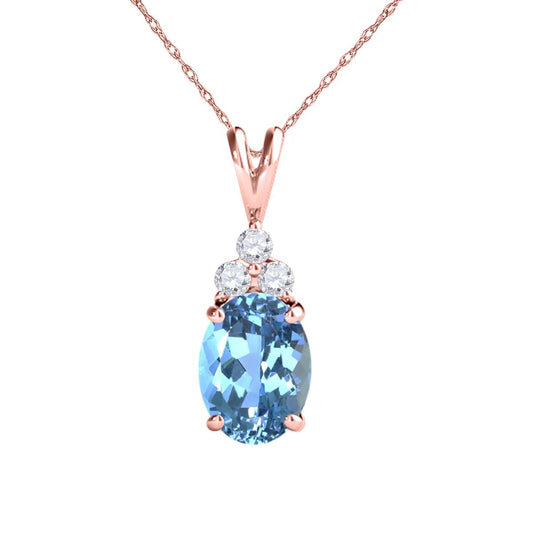 MauliJewels Engagement Necklace for Women 1.30 Carat Diamond & Oval Blue-Topaz Pendant 4 Prongs, 14K Gold With 18 inches Chain