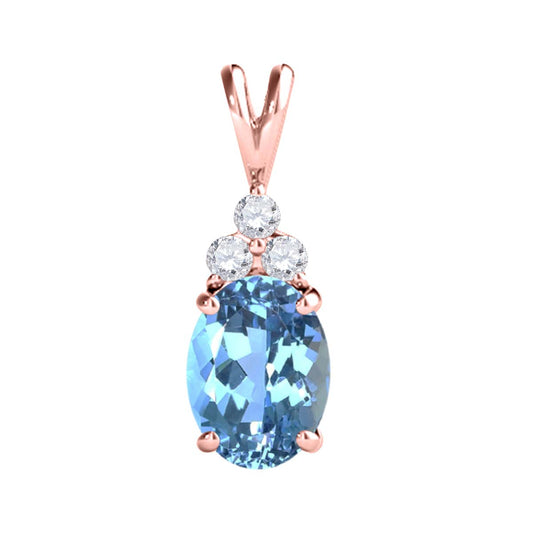 MauliJewels Engagement Necklace for Women 1.30 Carat Diamond & Oval Blue-Topaz Pendant 4 Prongs, 14K Gold With 18 inches Chain
