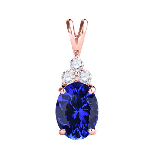 MauliJewels Engagement Necklace for Women 1.30 Carat Diamond & Oval Shape Tanzanite Pendant 4 Prongs, 14K Gold With 18 inches Chain