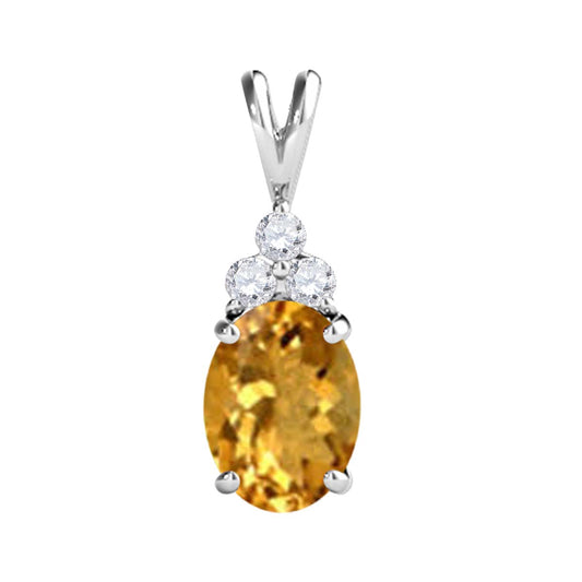 MauliJewels Engagement Necklace for Women 1.30 Carat Diamond & Oval Shape Citrine Pendant 4 Prongs, 14K Gold With 18 inches Chain