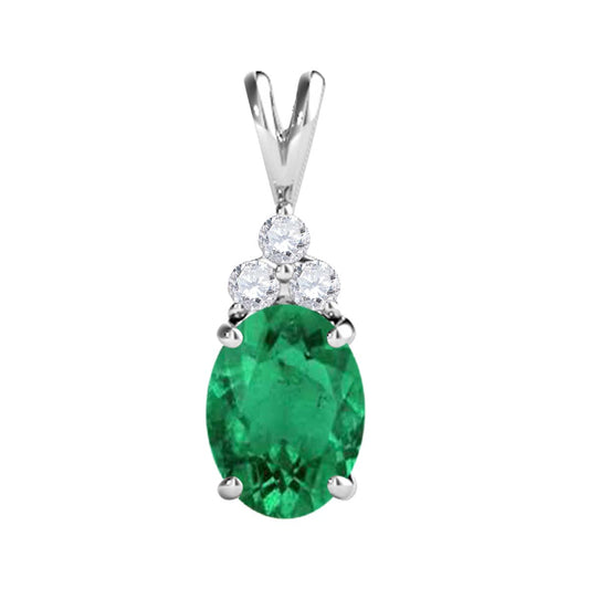 MauliJewels Engagement Necklace for Women 1.30 Carat Diamond & Oval Shape Emerald Pendant 4 Prongs, 14K Gold With 18 inches Chain