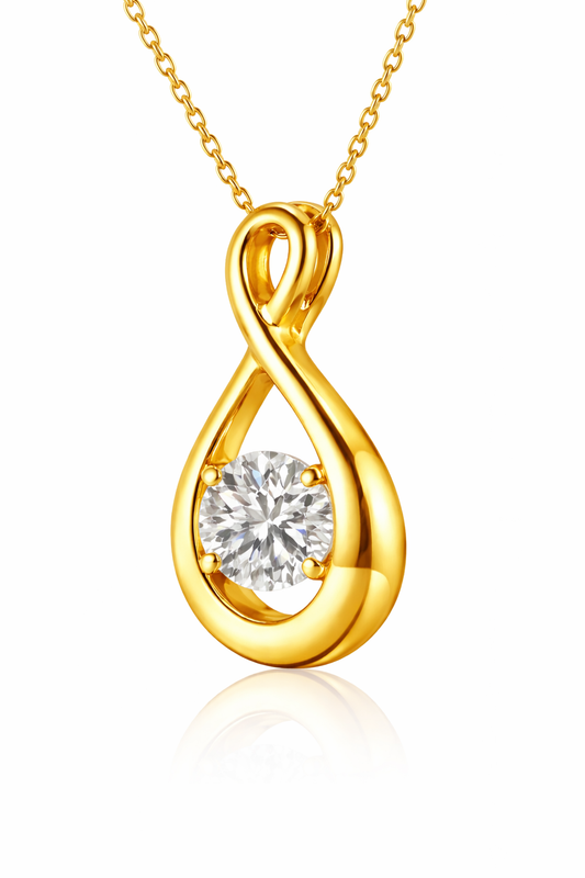 Mauli Jewels 10K White & Yellow Gold 1 Carat Lab Grown Diamond Round Cut Pendant Necklace for Women, E-F VS1 Excellent Cut with 18 Inch Gold Chain
