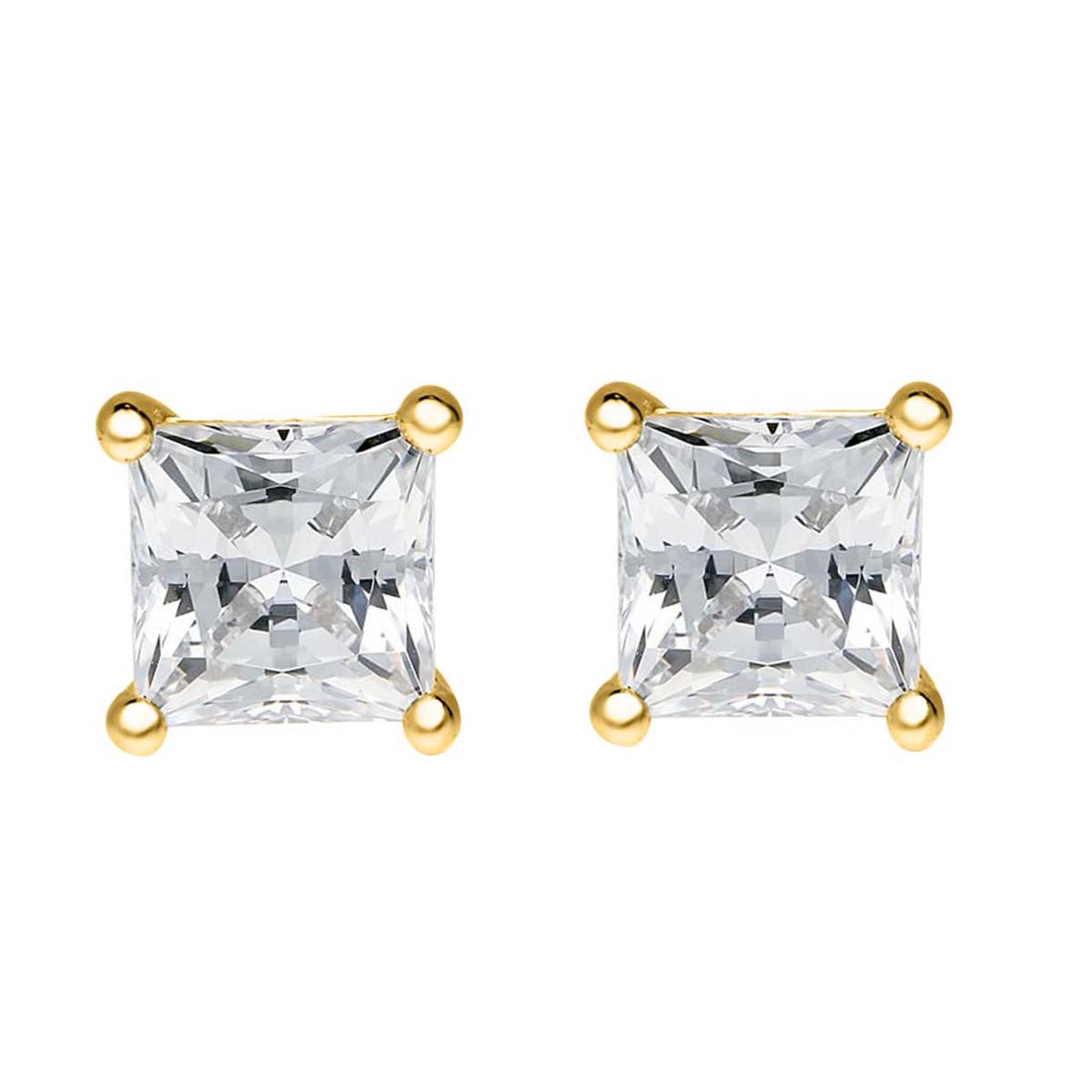 1.00 Carat Princess-Cut Lab-Grown Diamond Square Stud Earrings for Women in 14K White or Yellow Gold Mauli Jewels