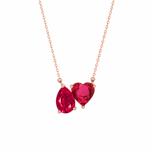 Mauli Jewels Toi Et Moi Pendant Necklace for Women in Rose, White & Yellow Gold Plated 925 Sterling Silver, 3.50 CTW Pear & Heart Shape Lab Created Ruby Pendant with 18 Inch Silver Chain