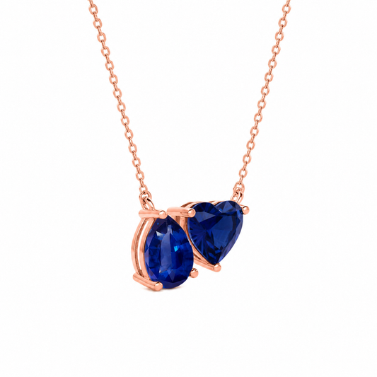 Mauli Jewels Toi Et Moi Pendant Necklace for Women in Rose, White & Yellow Gold Plated 925 Sterling Silver, 3.50 CTW Pear & Heart Shape Lab Created Sapphire Pendant with 18 Inch Silver Chain