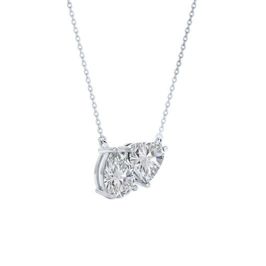 Mauli Jewels Toi Et Moi Pendant Necklace for Women in Rose, White & Yellow Gold Plated 925 Sterling Silver, 3.50 CTW Pear & Heart Shape Moissanite Pendant, F-G VS1 Excellent Cut with 18 Inch Silver Chain