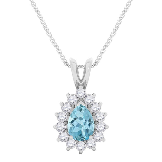 MauliJewels Engagement Necklace Women 2.21 Carat Beautiful Diamond And Pear Shape Gemstone Pendant 4 prongs 10K White Gold With 18'' Rope Chain