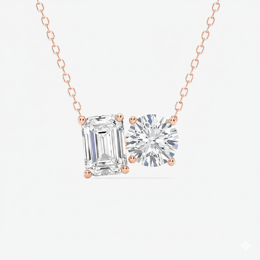 Mauli Jewels 14K Gold 2.00 Carat Lab Grown Diamond Toi Et Moi Pendant Necklace for Women | EF VS1 Clarity | With Gold Cable Chain