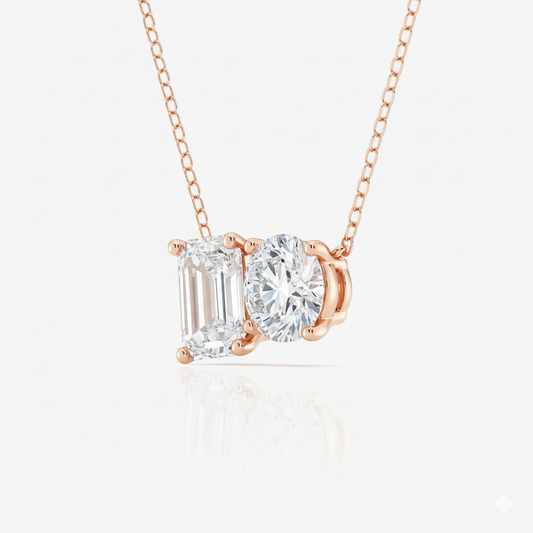 Mauli Jewels 14K Gold 2.00 Carat Lab Grown Diamond Toi Et Moi Pendant Necklace for Women | EF VS1 Clarity | With Gold Cable Chain