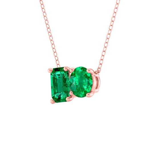 Mauli Jewels 3.00 Carat Lab Created Emerald Toi Et Moi Pendant Necklace for Women | AAA Color | 14K Gold Over 925 Sterling Silver with Silver Cable Chain – Rose, White & Yellow Gold