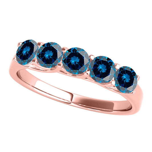 Maulijewels Engagement Rings Women 1.00 Carat Five Stone Natural Round Blue Diamond Band 14KGold | Mauli Jewels