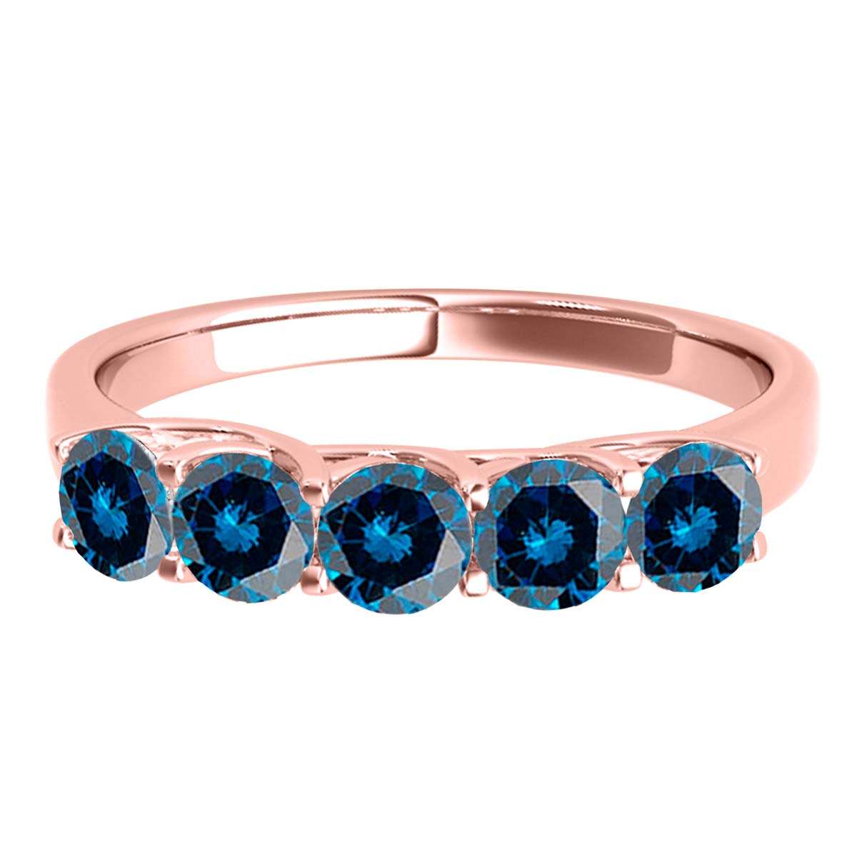 Maulijewels Engagement Rings Women 1.00 Carat Five Stone Natural Round Blue Diamond Band 14KGold | Mauli Jewels
