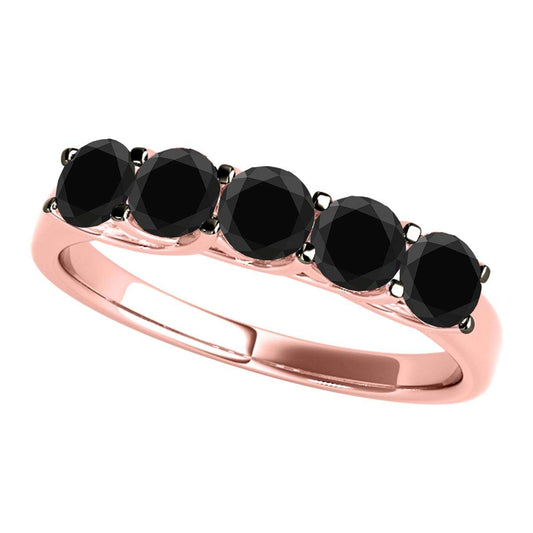Mauli Jewels 1.00 Carat Five Stone Black Diamond Exquisite Women's Wedding Band Prong-Setting 14K Rose White Yellow Gold Mauli Jewels