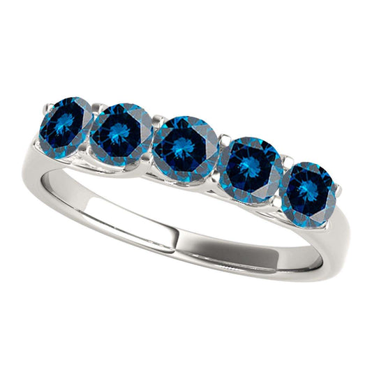 Maulijewels Engagement Rings Women 1.00 Carat Five Stone Natural Round Blue Diamond Band 14KGold | Mauli Jewels