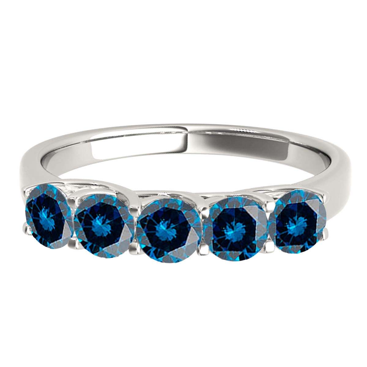 Maulijewels Engagement Rings Women 1.00 Carat Five Stone Natural Round Blue Diamond Band 14KGold | Mauli Jewels