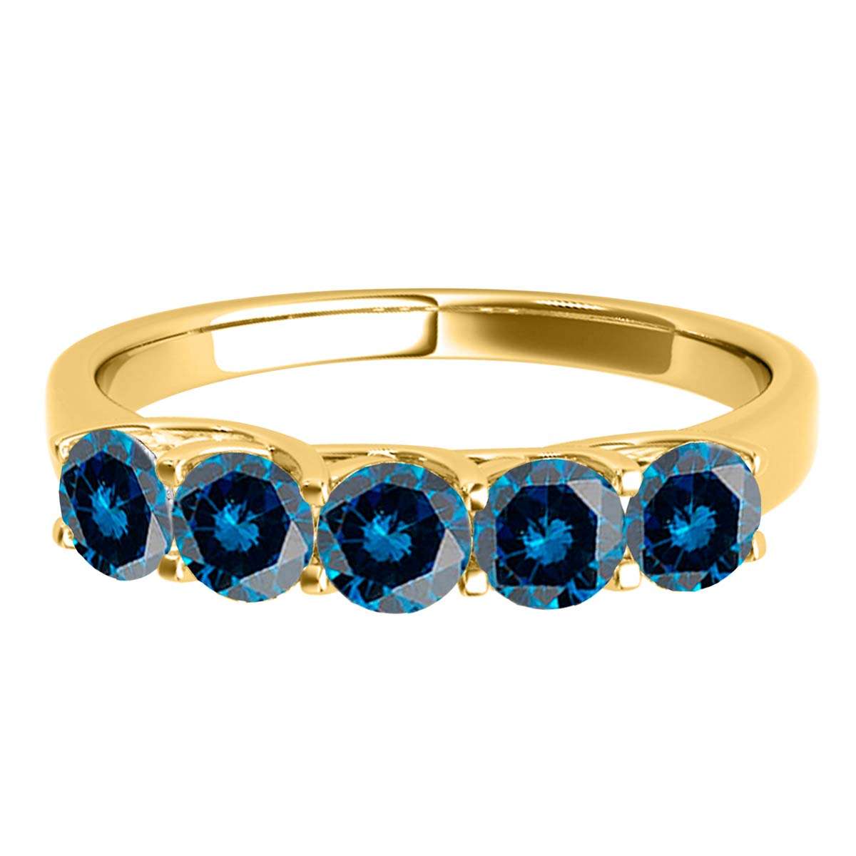 Maulijewels Engagement Rings Women 1.00 Carat Five Stone Natural Round Blue Diamond Band 14KGold | Mauli Jewels
