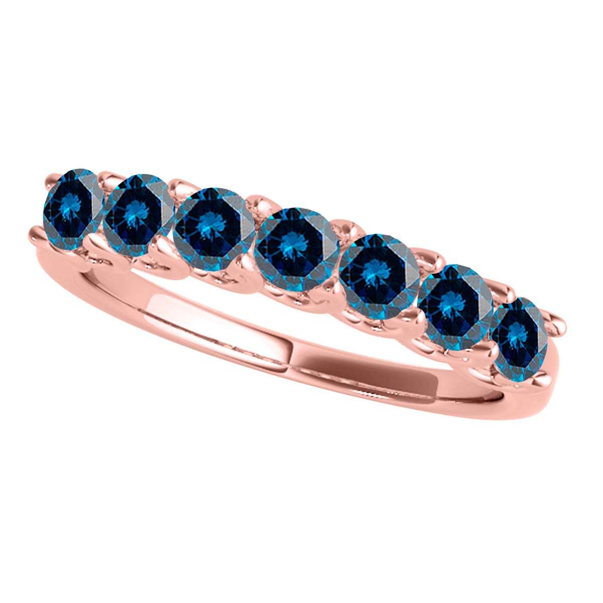 Maulijewels 3/4 CT Seven Stone Natural Brilliant Cut Blue Diamond Wedding/Engagement Band In 14K Rose White Yellow Gold Mauli Jewels
