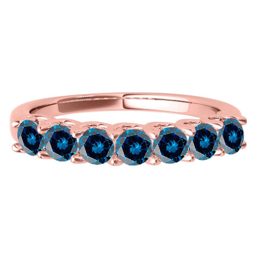 Maulijewels 3/4 CT Seven Stone Natural Brilliant Cut Blue Diamond Wedding/Engagement Band In 14K Rose White Yellow Gold Mauli Jewels