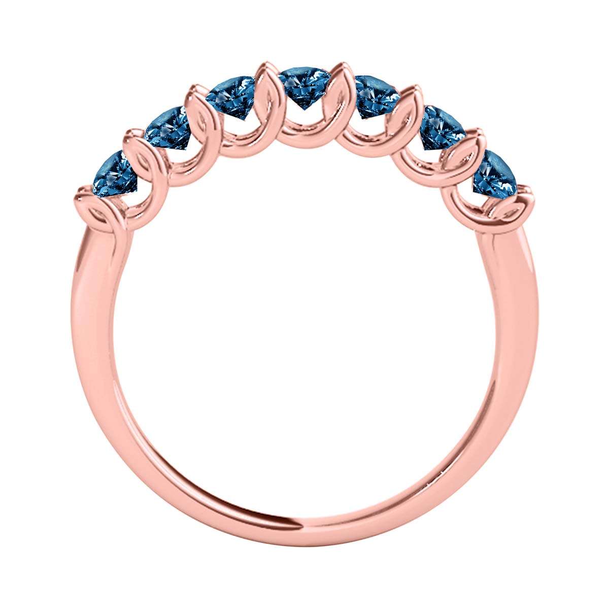 Maulijewels 3/4 CT Seven Stone Natural Brilliant Cut Blue Diamond Wedding/Engagement Band In 14K Rose White Yellow Gold Mauli Jewels