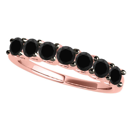 Maulijewels 3/4 CT Seven Stone Natural Brilliant Cut Black Diamond Wedding/Engagement Band In 14K Rose White Yellow Gold Mauli Jewels
