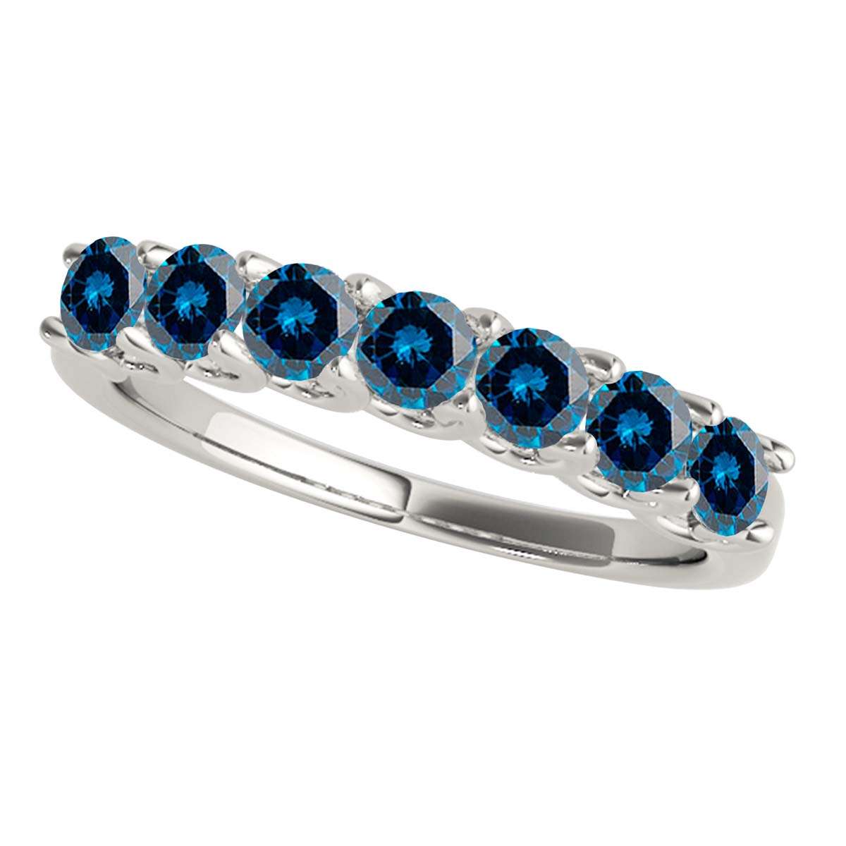 Maulijewels 3/4 CT Seven Stone Natural Brilliant Cut Blue Diamond Wedding/Engagement Band In 14K Rose White Yellow Gold Mauli Jewels