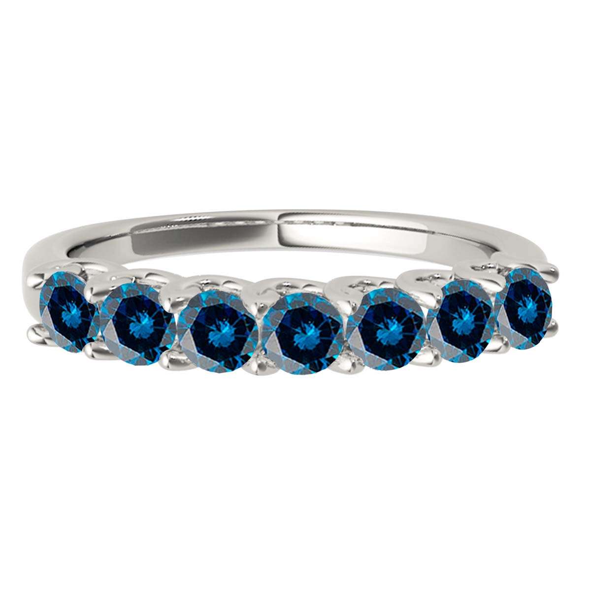 Maulijewels 3/4 CT Seven Stone Natural Brilliant Cut Blue Diamond Wedding/Engagement Band In 14K Rose White Yellow Gold Mauli Jewels