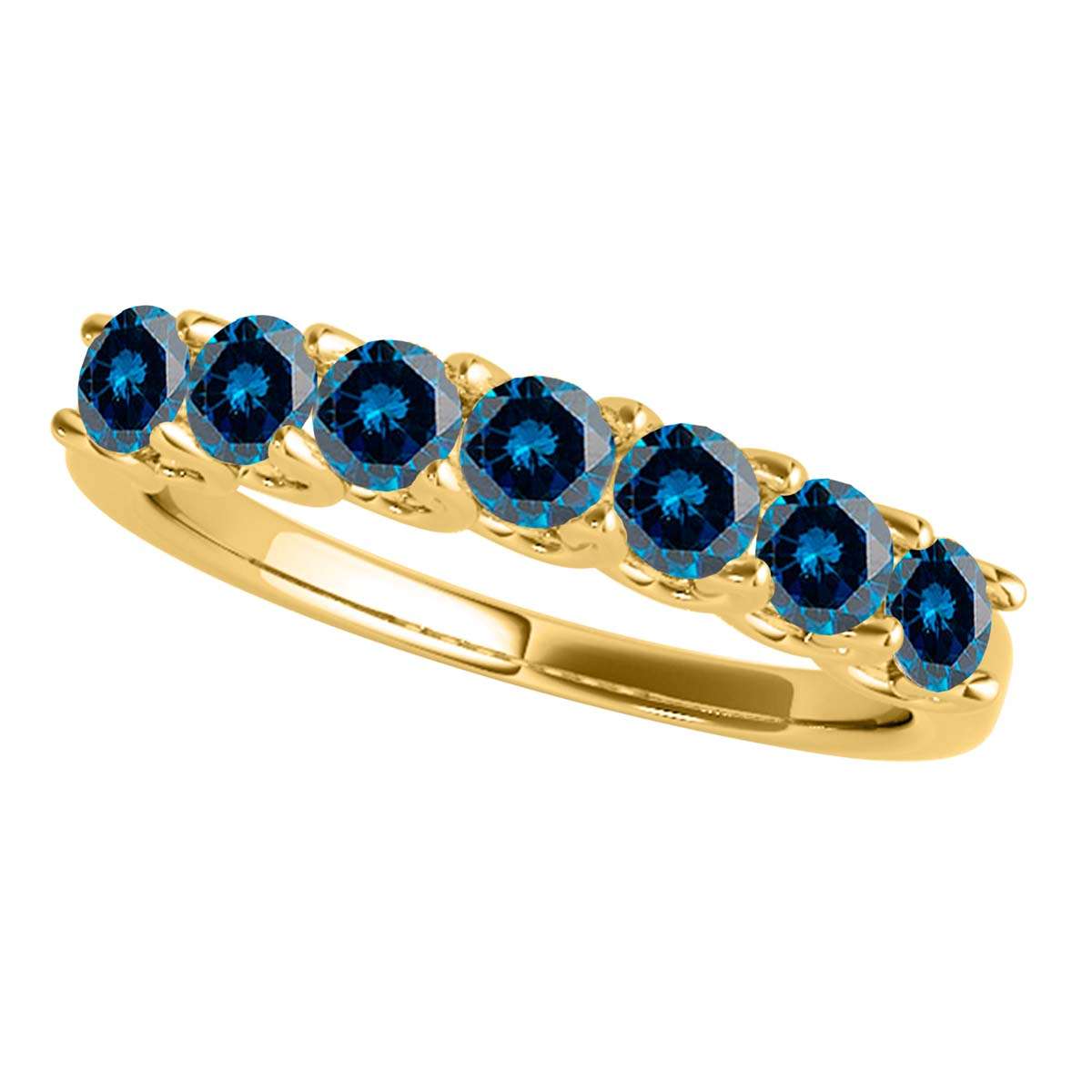 Maulijewels 3/4 CT Seven Stone Natural Brilliant Cut Blue Diamond Wedding/Engagement Band In 14K Rose White Yellow Gold Mauli Jewels