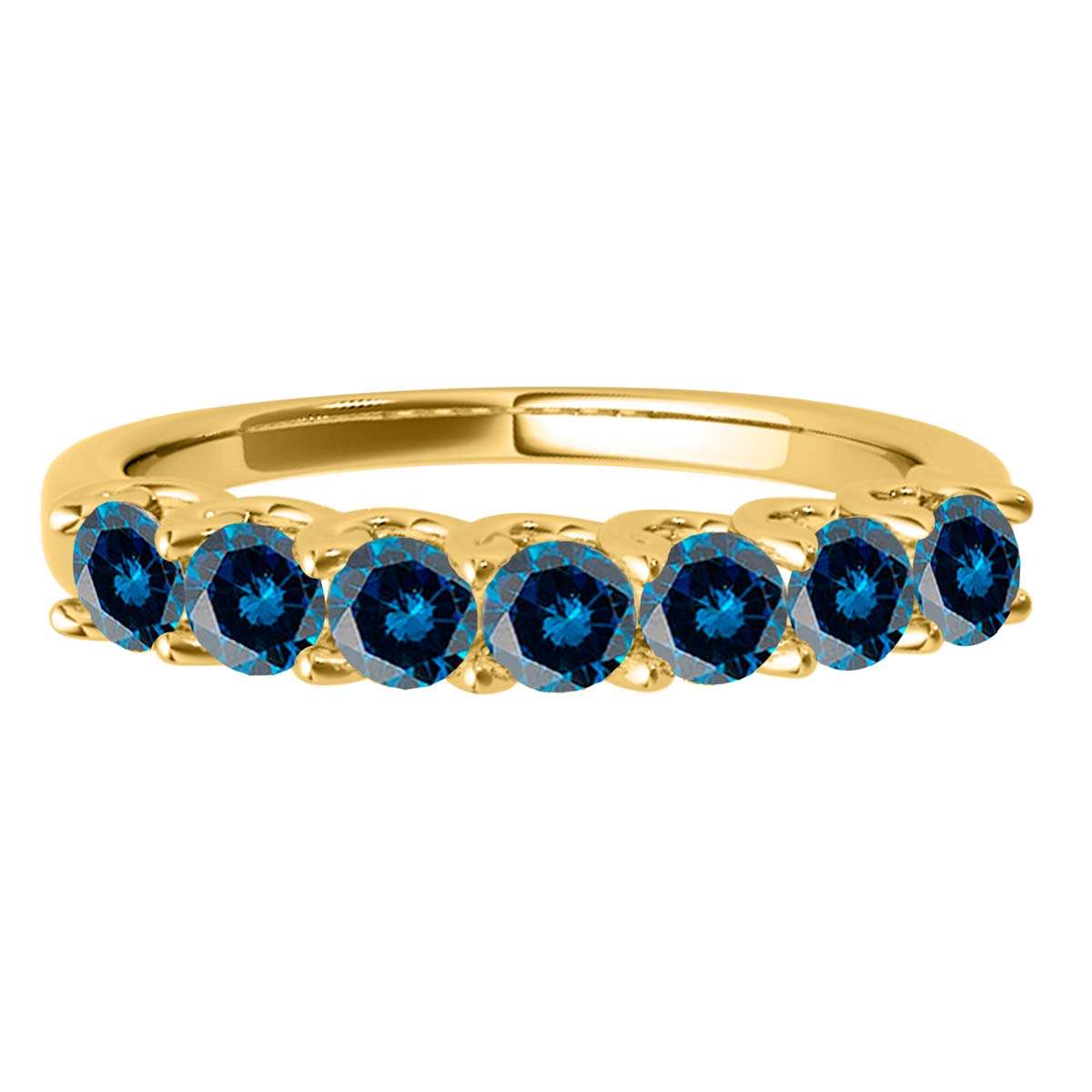 Maulijewels 3/4 CT Seven Stone Natural Brilliant Cut Blue Diamond Wedding/Engagement Band In 14K Rose White Yellow Gold Mauli Jewels