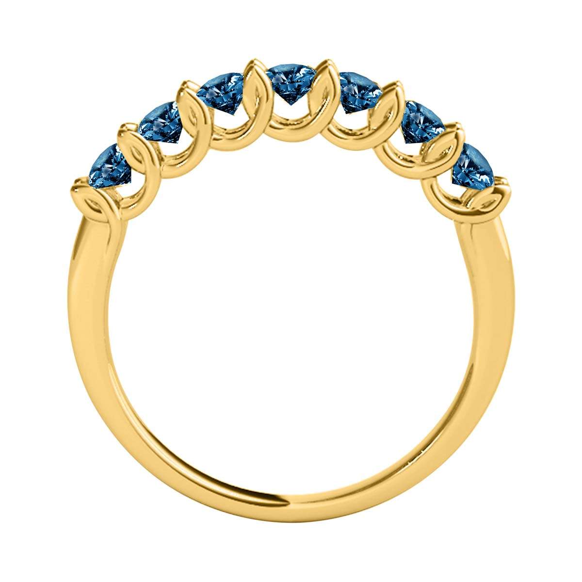Maulijewels 3/4 CT Seven Stone Natural Brilliant Cut Blue Diamond Wedding/Engagement Band In 14K Rose White Yellow Gold Mauli Jewels