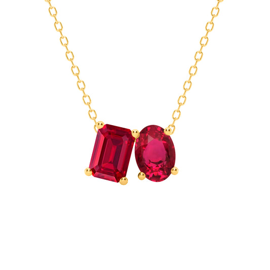 Mauli Jewels Toi Et Moi Pendant Necklace for Women in 14K White & Yellow Gold Over 925 Sterling Silver, 2.00 CTW Lab Created Emerald & Oval Cut Ruby Pendant with 18" Gold Plated Chain