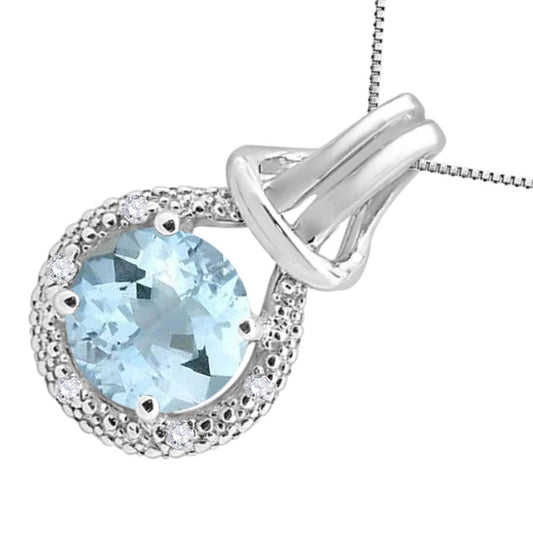 MauliJewels Engagement Necklace for Women 2.25 Carat Round Shaped Aquamarine and Diamond Pendant 4-prong 10K White Gold Mauli Jewels
