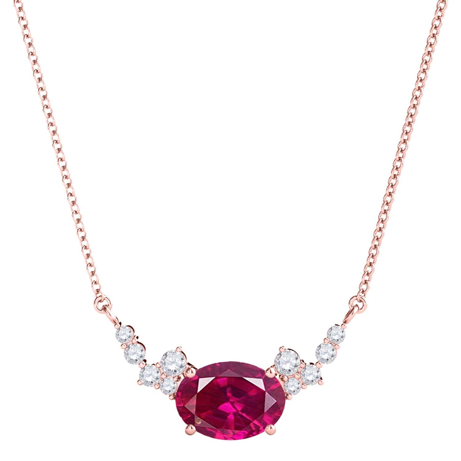 MauliJewels 0.90 Carat Ruby And White Diamond Gemstone Pendant Necklace For Women In 14K Rose White & Yellow Gold With 18" Box Chain Mauli Jewels