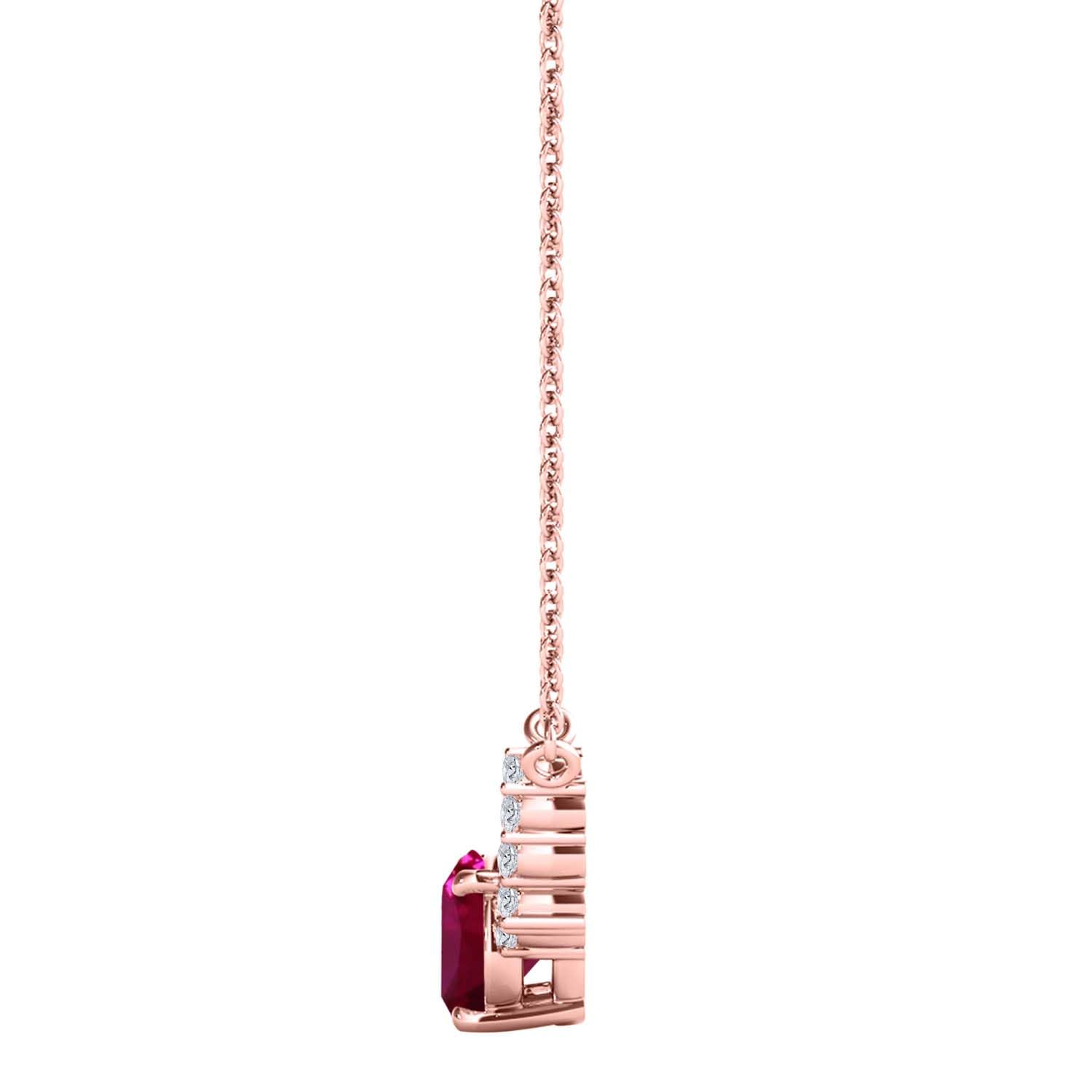 MauliJewels 0.90 Carat Ruby And White Diamond Gemstone Pendant Necklace For Women In 14K Rose White & Yellow Gold With 18" Box Chain Mauli Jewels