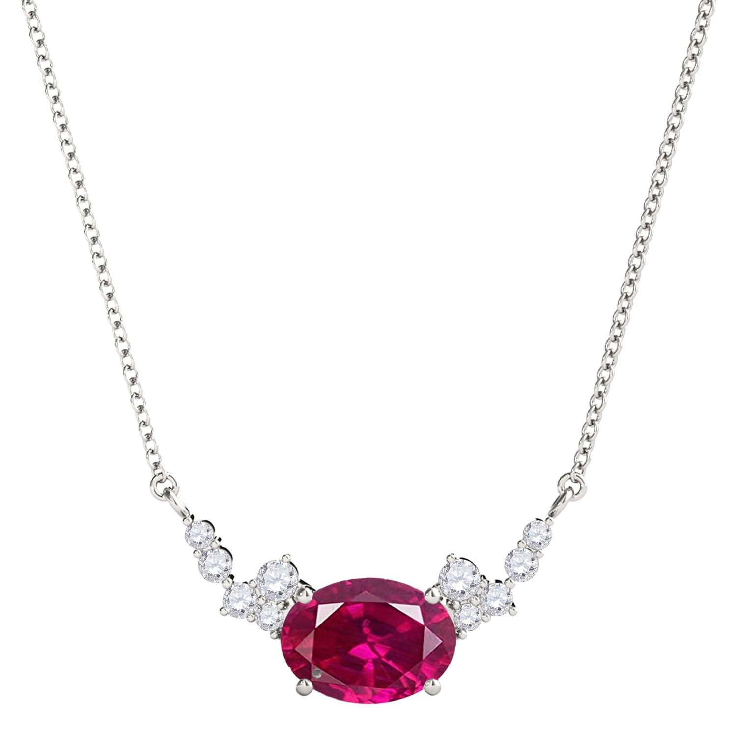 MauliJewels 0.90 Carat Ruby And White Diamond Gemstone Pendant Necklace For Women In 14K Rose White & Yellow Gold With 18" Box Chain Mauli Jewels