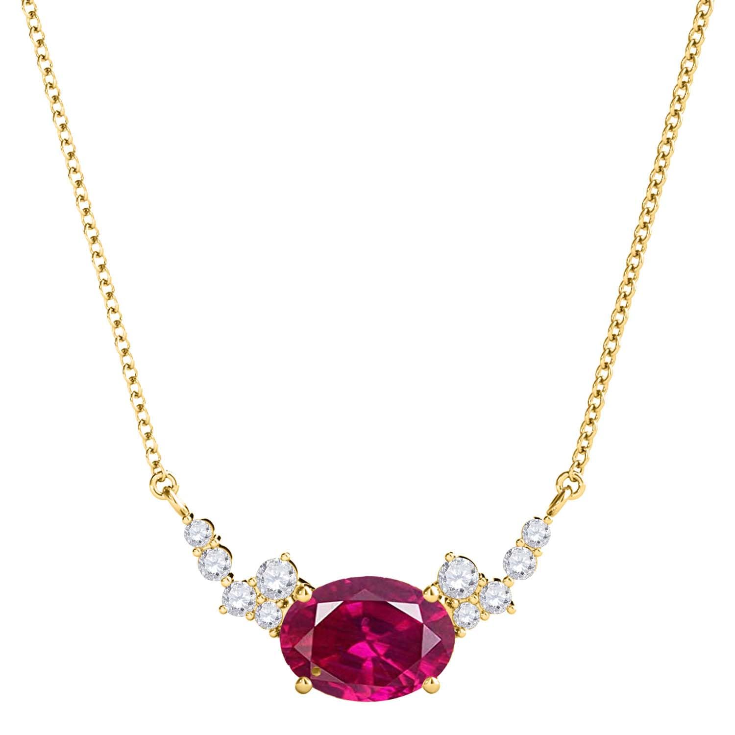 MauliJewels 0.90 Carat Ruby And White Diamond Gemstone Pendant Necklace For Women In 14K Rose White & Yellow Gold With 18" Box Chain Mauli Jewels