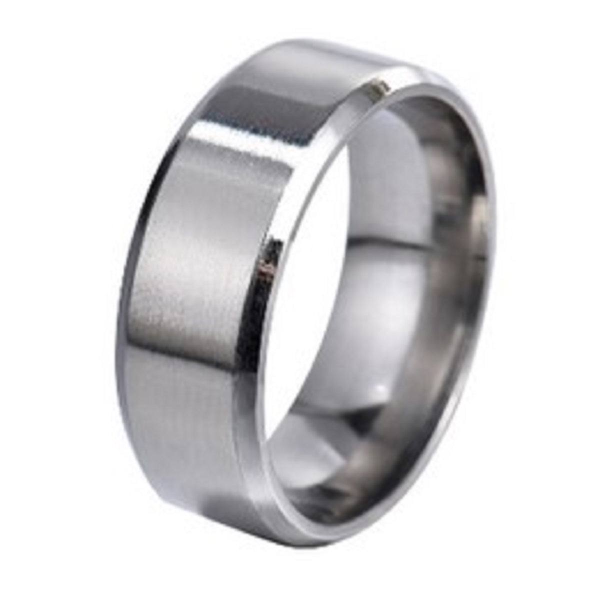 Men's Silver overTungsten Ring with Matte Finish and Beveled Polished Edge Comfort Fit Design Mauli Jewels