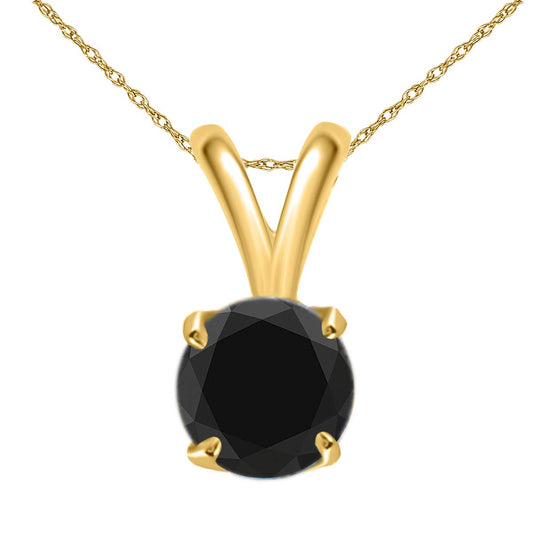 Mauli Jewels Engagement Necklace for Women 0.3 Carat Round Black Diamond Solitaire Pendant 4-Prong in 14K Gold