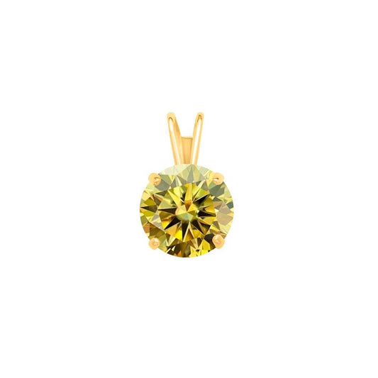 Mauli Jewels Women's 14k Gold 0.25ct Lemon Yellow Moissanite Round Pendant with Gold Plated Silver Chain, 4MM, 4-Prong Setting